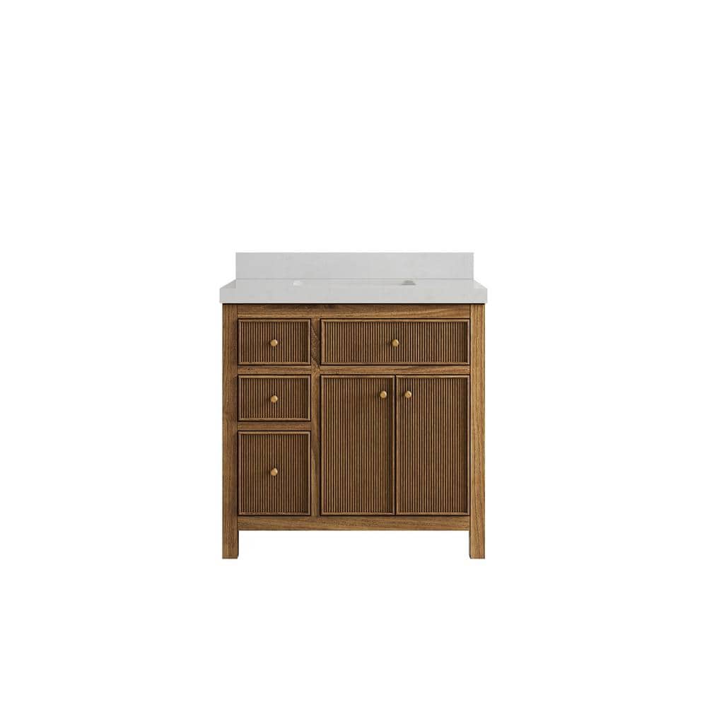 "Sonoma Teak 36 in. W x 22 in. D x 36 in. H Single Sink Bath Vanity Center in Dark Teak with 2"" Carrara Quartz Top" price history on PriceWatchPro