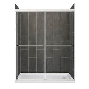 Cove 60 in. L x 30 in. W x 78 in. H Sliding Right Drain Alcove Shower Stall Kit in Slate and Brushed Nickel Hardware