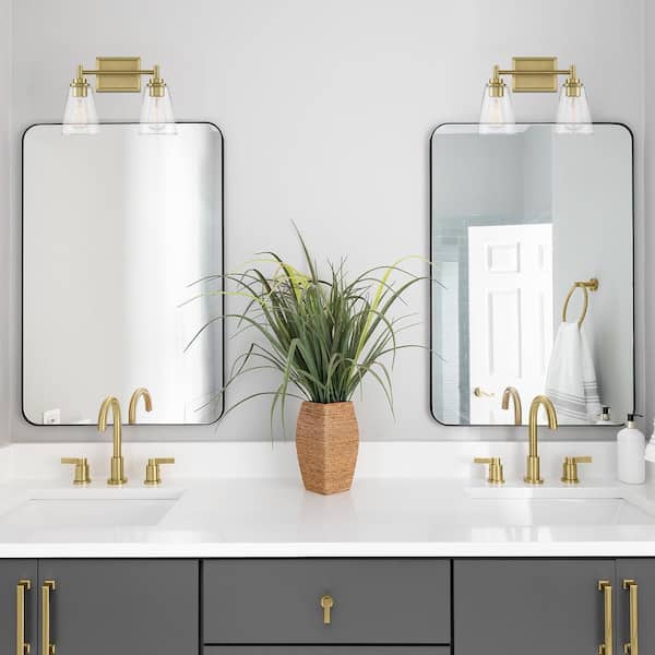 Designers Fountain - Westin 15 in. 2-Light Brushed Gold Industrial Vanity Light with Clear Glass Shades
