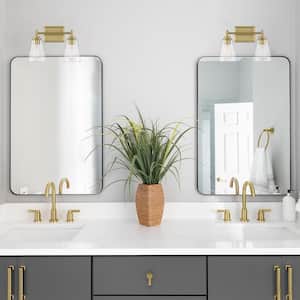 Westin 15 in. 2-Light Brushed Gold Modern Industrial Vanity with Clear Glass Shades