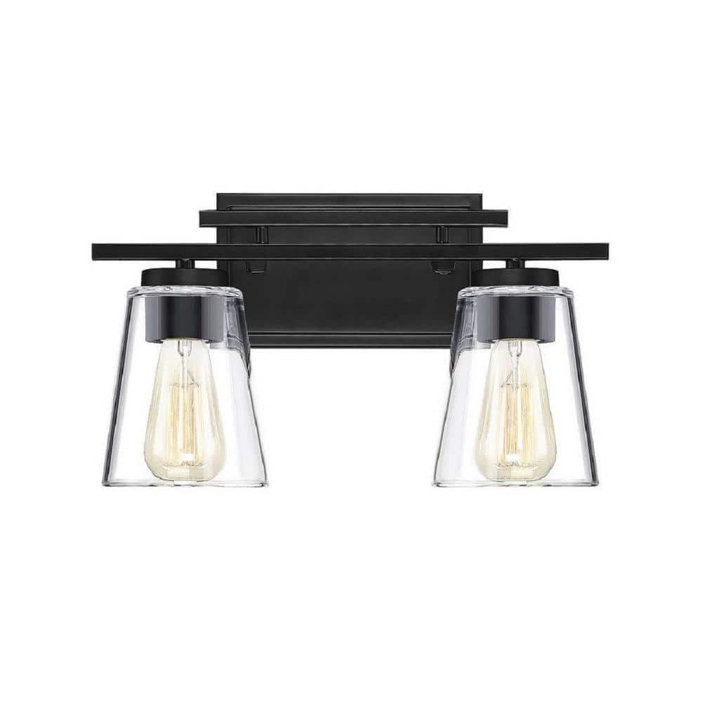 Calhoun 14.63 in. W x 8.75 in. H 2-Light Black Bathroom Vanity Light with Clear Cone Glass Shades price history on PriceWatchPro