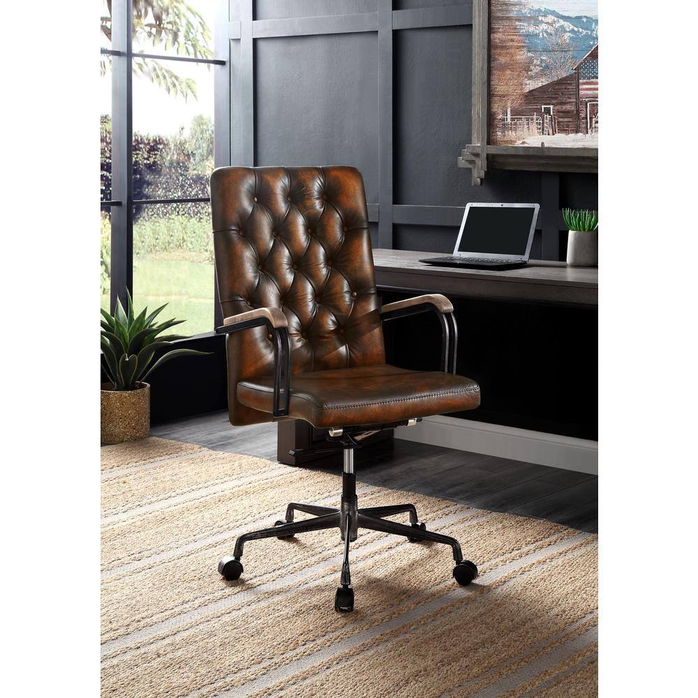 Adjustable Noknas Brown Leather Executive Swivel Chair with Metal Base