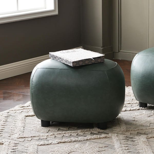 Green PU Faux Leather Upholstered Footrest Round Ottoman