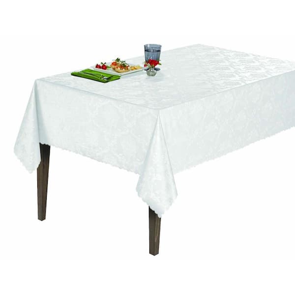 Ottomanson 55 in. x 102 in. Indoor and Outdoor White Damask Design Table Cloth for Dining Table