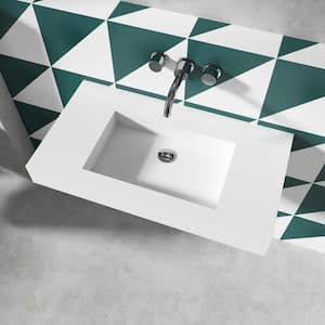 35 in. x 19 in. Solid Surface Wall-Mounted Bathroom Vessel Sink in White
