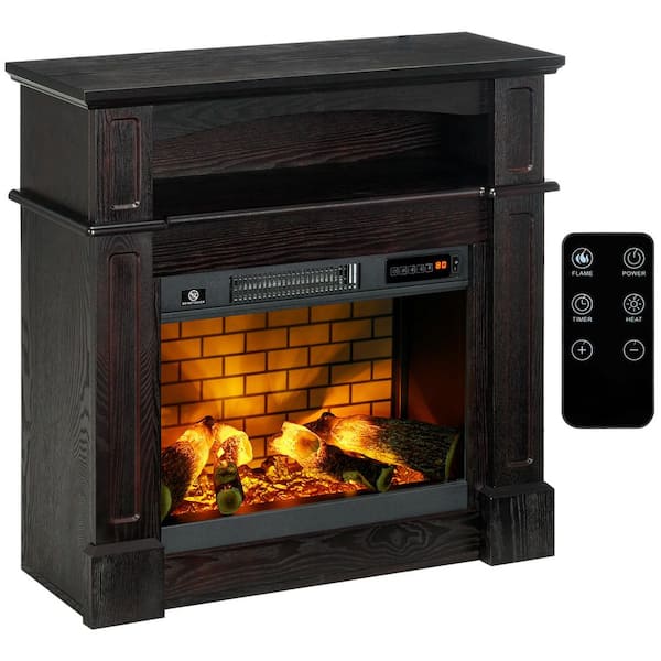 32 in. Black Electric Cabinet Infrared Space Heater with LED Log Flame, Shelf and Remote Control, 700W/1400W