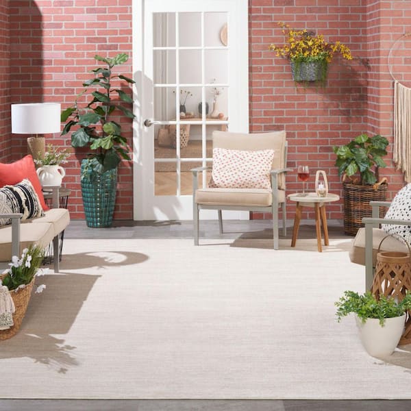 Essentials 9 ft. x 12 ft. Ivory Beige Solid Contemporary Indoor/Outdoor Patio Area Rug