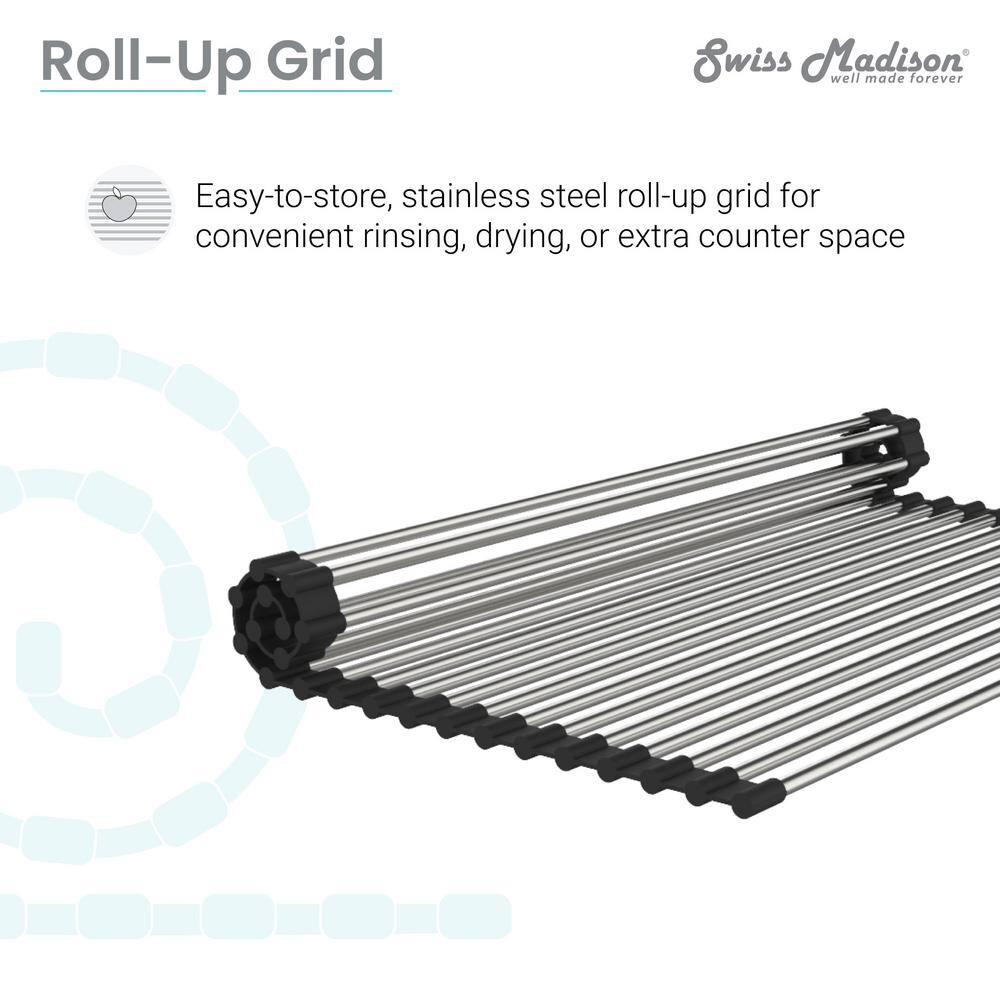 15" x 17" Stainless Steel Roll-Up Sink Grid with Black Ends