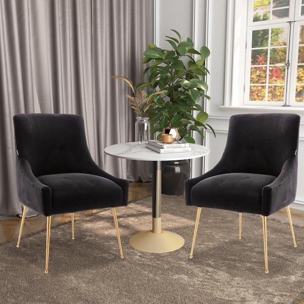 Boyel Living Black Velvet Dining Chair with Pulling Handle and Adjustable Foot Nails(Set of 2)