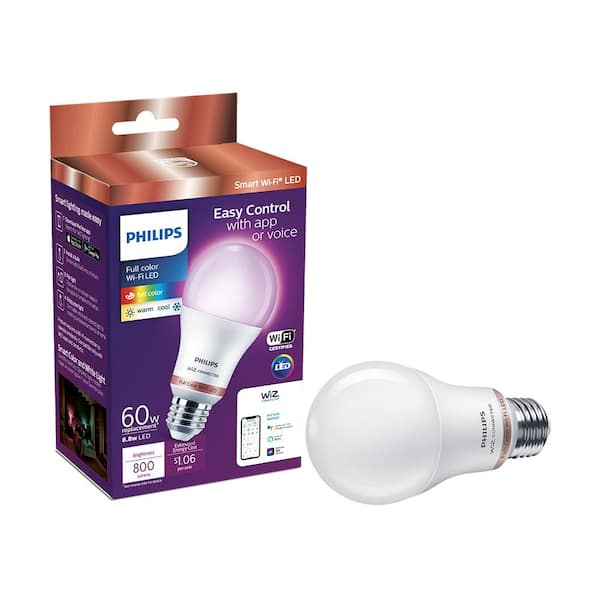 Verhogen weduwe weg Philips Color and Tunable White A19 LED 60W Equivalent Dimmable Smart Wi-Fi  Wiz Connected Wireless Light Bulb 555607 - The Home Depot