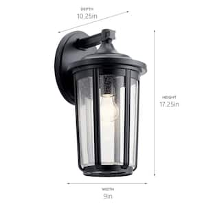 Fairfield 17.25 in. 1-Light Black Outdoor Hardwired Wall Lantern Sconce with No Bulbs Included (1-Pack)