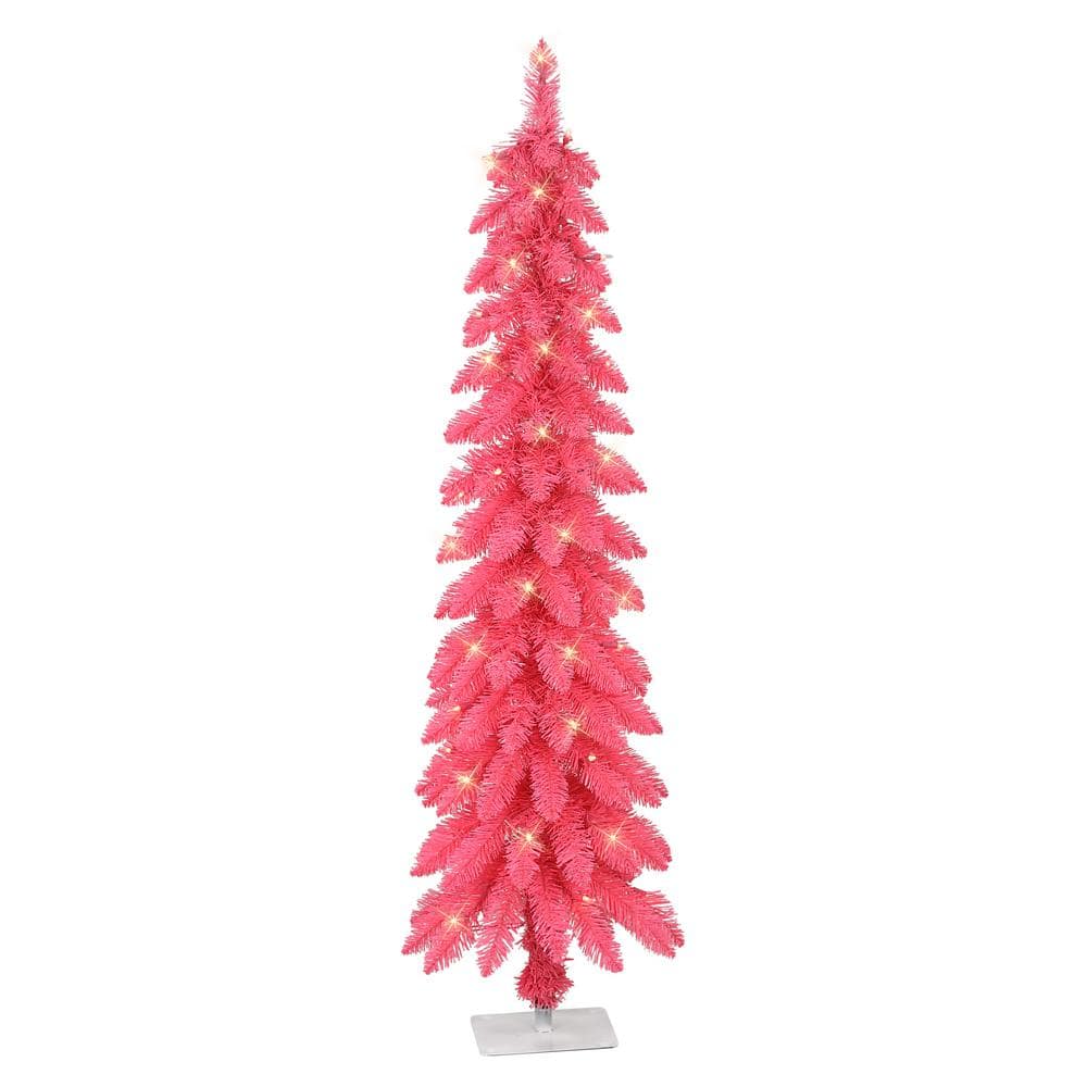 Puleo International 4 Ft. Pink Pre-Lit Alpine Artificial Christmas Tree ...