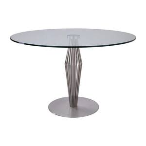 Livia Brushed Stainless Steel Finish and Clear Glass top Contemporary Dining Table