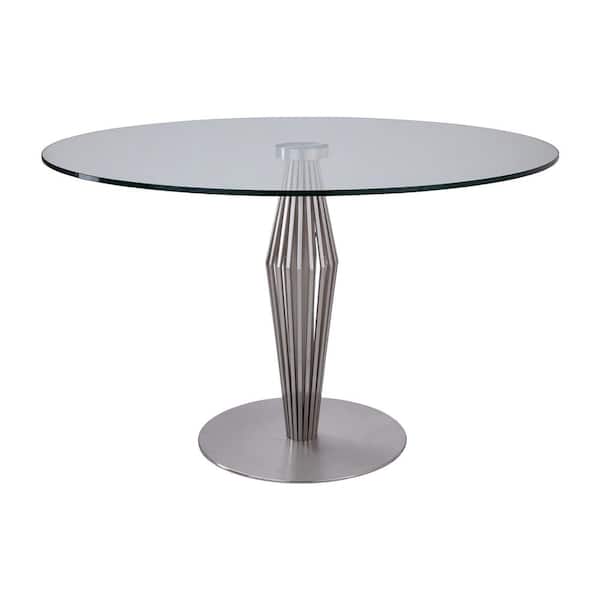Livia Brushed Stainless Steel Finish and Clear Glass top Contemporary Dining Table