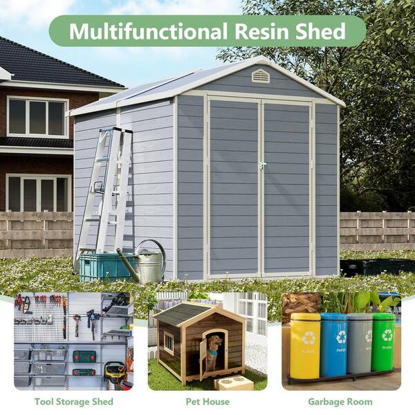 Sizzim 8 ft. W x 6.5 ft. D Outdoor Gray Resin Storage