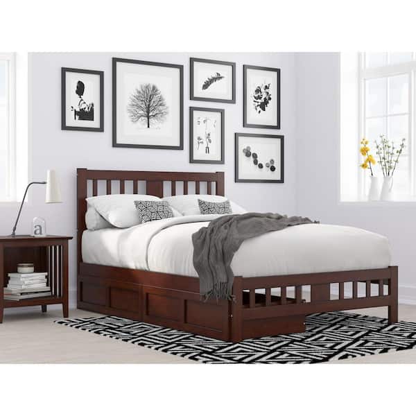 AFI Tahoe Walnut Full Solid Wood Storage Platform Bed with Footboard and 2 Drawers