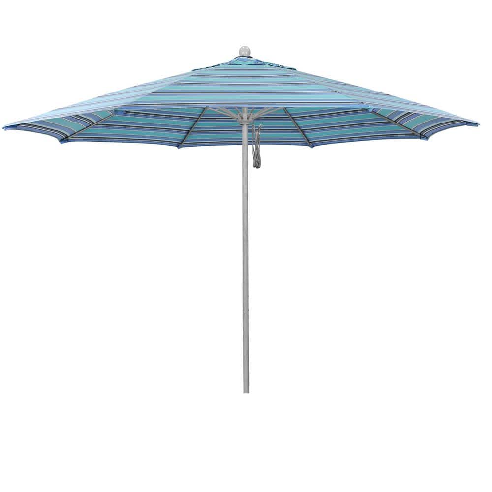 11 ft. Grey Woodgrain Aluminum Market Patio Umbrella with Fiberglass Ribs Pulley Lift in Dolce Oasis Sunbrella price history on PriceWatchPro