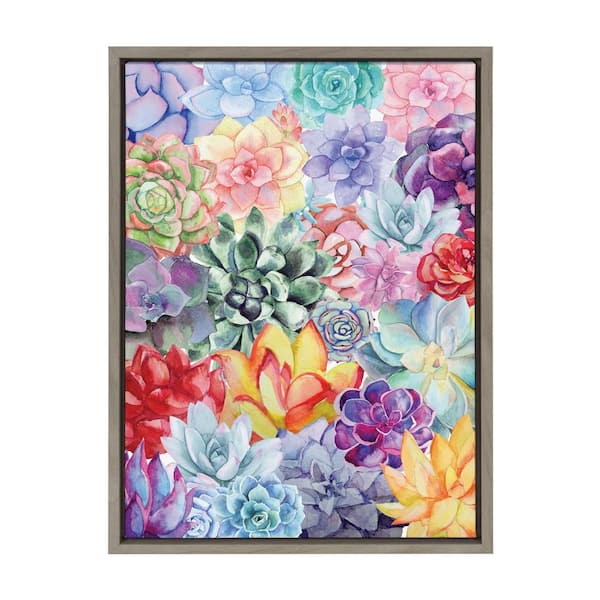 Kate and Laurel Sylvie Colorful Succulents by Maja Mitrovic Framed Canvas Plants Art Print 24 in. x 18 in.