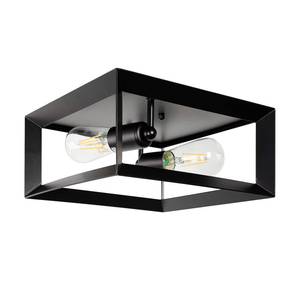 YANSUN 2-Light Black Farmhouse Caged Square Flush Mount Industrial ...