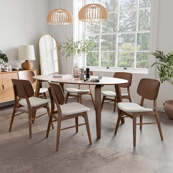 Furniture of America Sandy Cove 7-Piece Oval Walnut Mid Century Wood Top Dining Room Set Seats 6