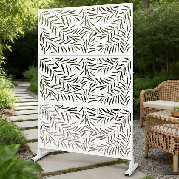 76 in. x 48 in. Freestanding Decorative Privacy Screen White Metal for Outside Lawn Garden