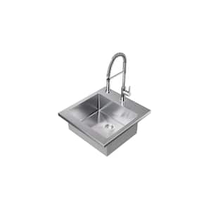 Chrome Stainless Steel 24 in. Single Bowl Drop-In Standard Kitchen Sink with Coiled Pull Down Faucet
