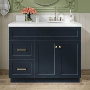 Hamlet 42.25 in. W x 22 in. D x 36 in. H Single Sink Freestanding Bath Vanity in Midnight Blue with Carrara Quartz Top