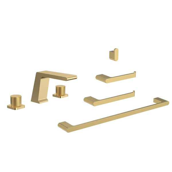 Morvix Waterfall 8 in. Widespread Double Handle Bathroom Faucet and Towel Rack Set in Brushed Gold Drain Not Included