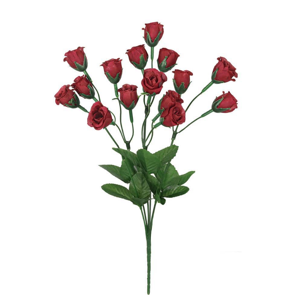 LIVING LUXURY 14 in. Burgundy Red Artificial Mini Rose Bud Flower