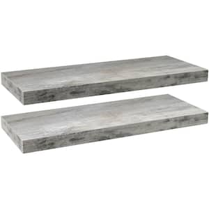 9 in. x 24 in. x 1.5 in. Rustic Gray Distressed Wood Decorative Wall Shelves with Brackets (2-Pack)