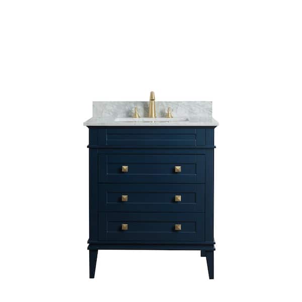 Legion Furniture 30 in. W x 22 in. D Vanity in Blue with Cararra Marble Vanity Top in White and Gray with White Basin