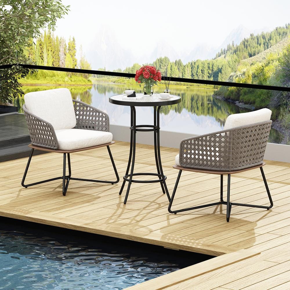 FUFU&GAGA 2Tier High Top Outdoor Table, Bar Height Patio Glass Table, Bistro Table Tempered