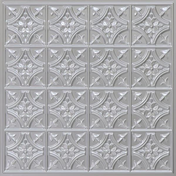 FROM PLAIN TO BEAUTIFUL IN HOURS Scarlette Silver 2 ft. x 2 ft. PVC Glue-up or Lay-in Faux Tin Ceiling Tile (4 sq. ft./each)