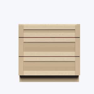Lancaster Shaker Assembled 33 in. x 34.5 in. x 24 in. Drawer Base Cabinet with 3-Drawers in Natural Wood