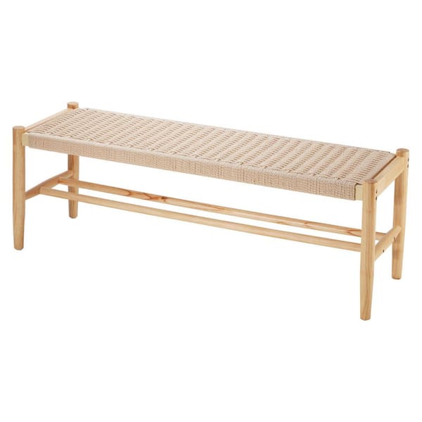 Rattan Bench, 47.6 in. Wooden Rattan Bench with Shoe Storage, Entryway Bench with Oak Wood Legs, Solid Wood Boho Bench