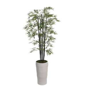 93 in. Tall Artificial Bamboo Tree Plants with Decorative Black Poles and Fiberstone Planter