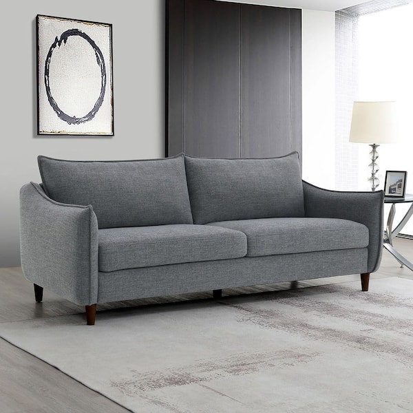 Furniture of America Boulder 85 in. Slope Arms Chenille Upholstered Rectangular Sofa in Gray with Removable Back Pillows