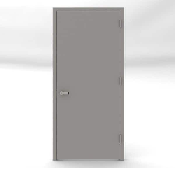 L.I.F Industries 30 in. x 80 in. Gray Flush Left-Hand Fire Proof Steel Prehung Commercial Entrance Door with Welded Frame