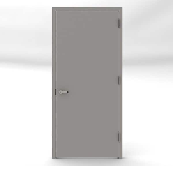 L.I.F Industries 32 in. x 80 in. Gray Flush Left-Hand Fire Proof Steel Prehung Commercial Entrance Door with Welded Frame