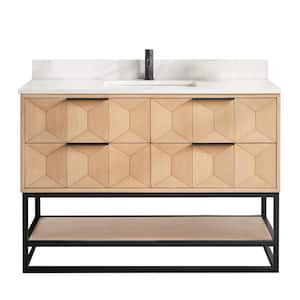 Milagro 48 in. W x 22 in. D x 33.8 in. H Single Sink Bath Vanity in Washed Ash Grey with White Qt. Stone Top