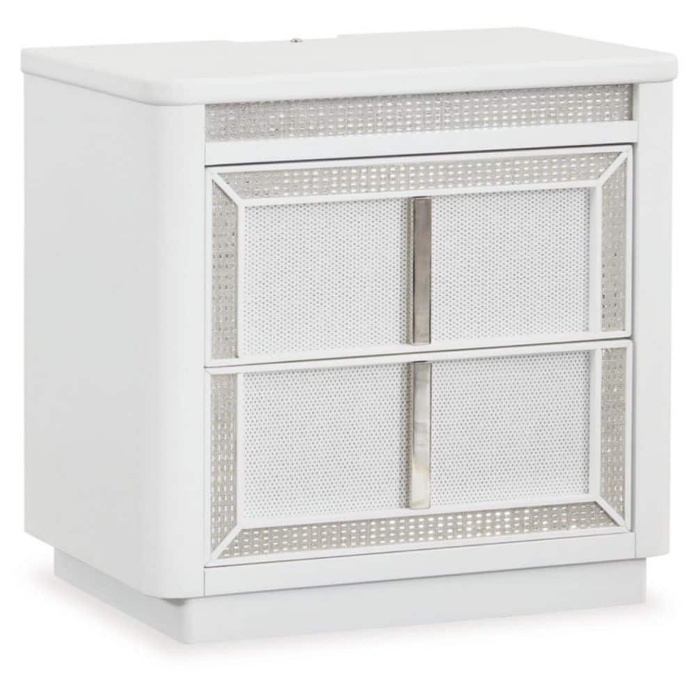 White 2-Drawer Nightstand with LED Lighting and USB Ports
