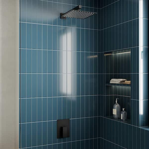 Crozet 1-Spray 1.8 GPM 10 in. Wall Mount Fixed Shower Head Shower Faucet with Pressure Balance in Matte Black