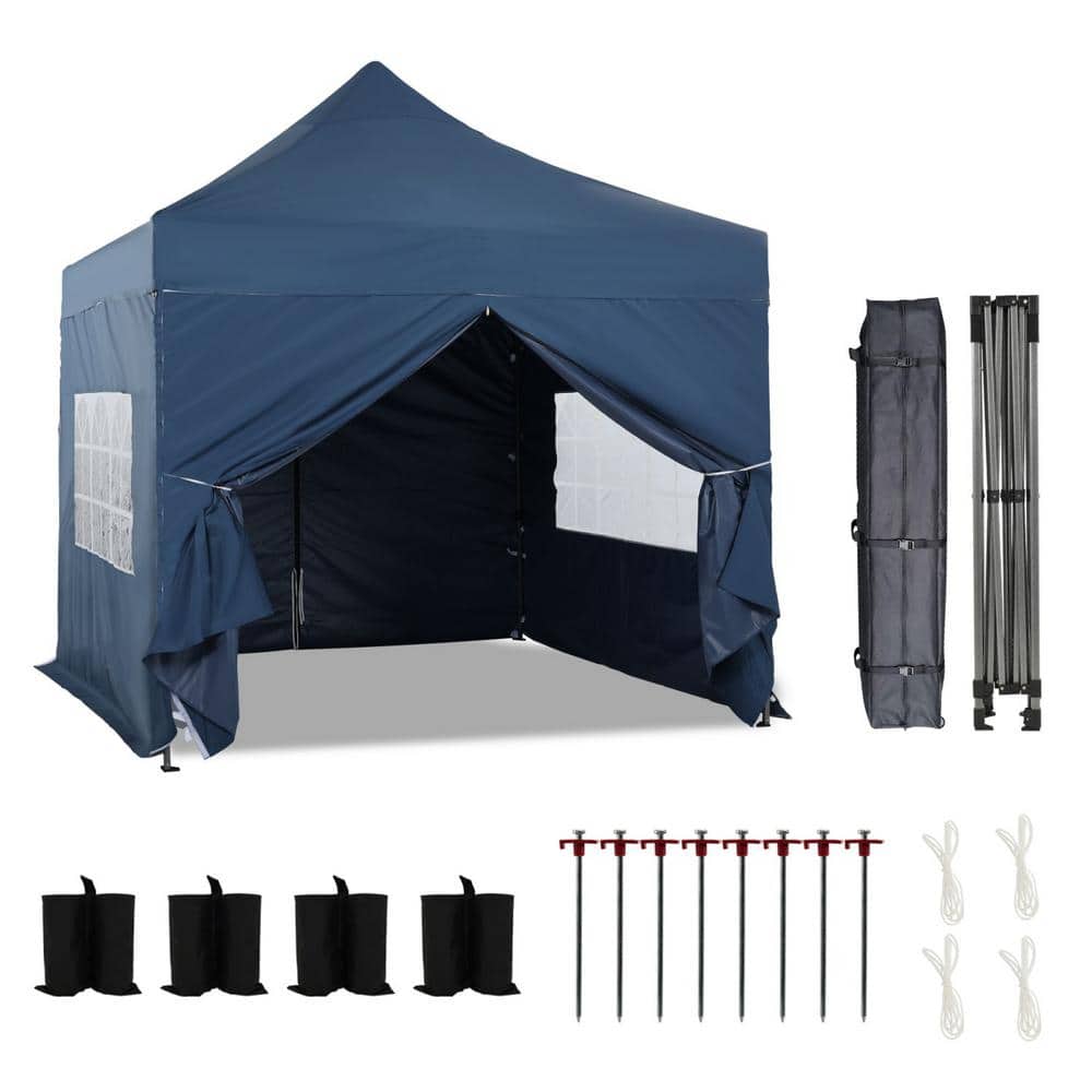 Aoodor 10 ft. x 10 ft. Heavy-Duty Commercial Instant Pop Up Canopy Tent with Sidewalls and Wheeled Bag and Weight Bags-Navy A263-PDEDY - The Home Depot