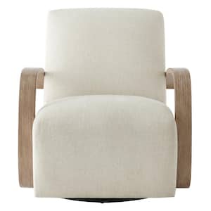 Ella Linen Fabric Swivel Accent Chair with U-shaped Grey Solid Wood Arm Modern Armchair for Living Room or Bedroom