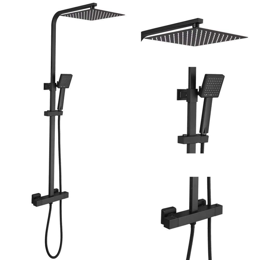 Double Handle 2-Spray Wall Bar Shower Kit rectangular Rain Shower Head with Handheld Sprayer Slide Bar in Matte Black price history on PriceWatchPro
