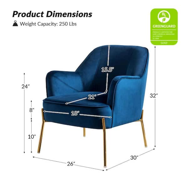 JAYDEN CREATION Nora Modern Navy Velvet Accent Chair with Gold