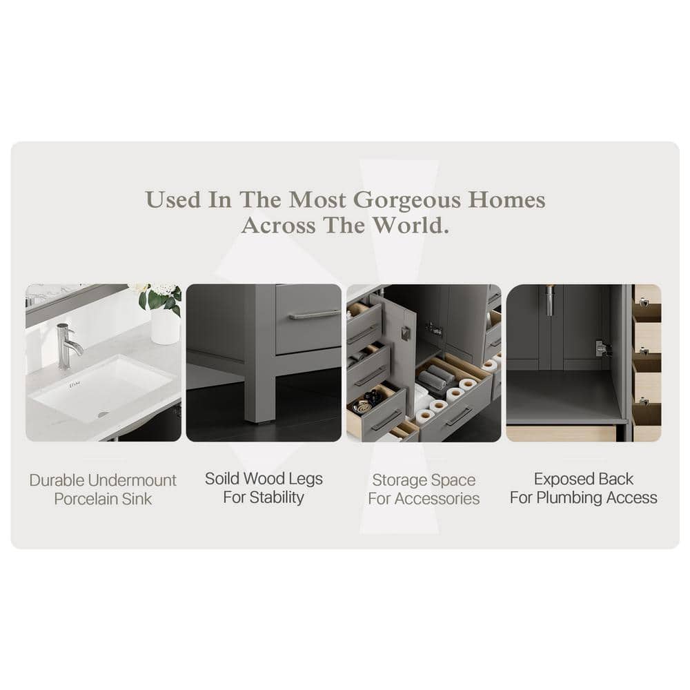 London 48" Transitional Gray Solid Wood Vanity with Carrara Marble Top