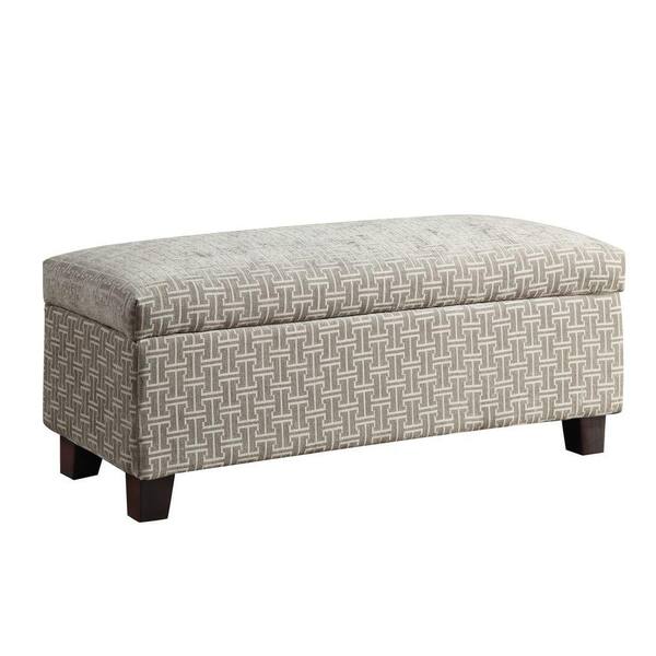 HomeSullivan Putnam Grey Link Key Fabric Upholstered Storage Bench
