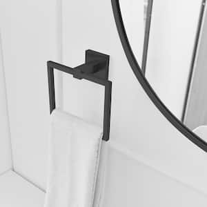 Wall Mounted Bath Towel Ring Bathroom Hand Towel Holder Stainless Steel Sq. Towel Hangers in Matte Black