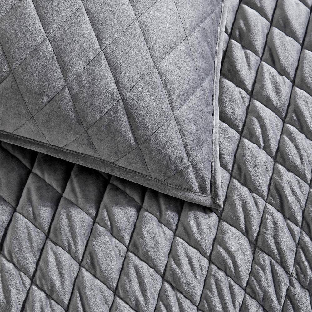 Charcoal Velvet Diamond Reversible Queen Quilt Set